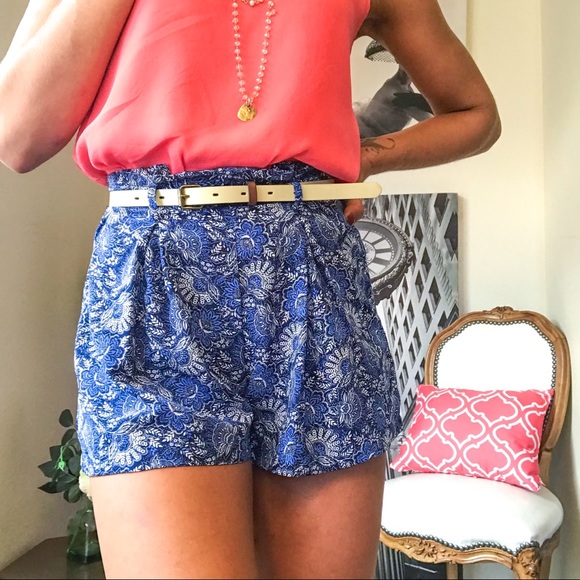 Socialite Blue High Waist Paisley Short Culottes - Picture 4 of 8
